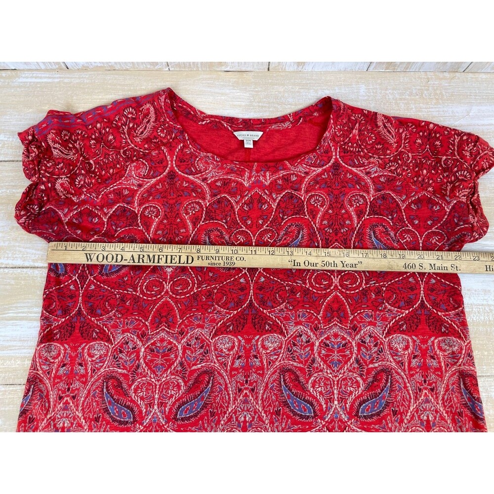 Lucky Brand Top Women's Size 1x Red Tunic Paisley Short Sleeve Boho Basic Soft - Picture 5 of 10
